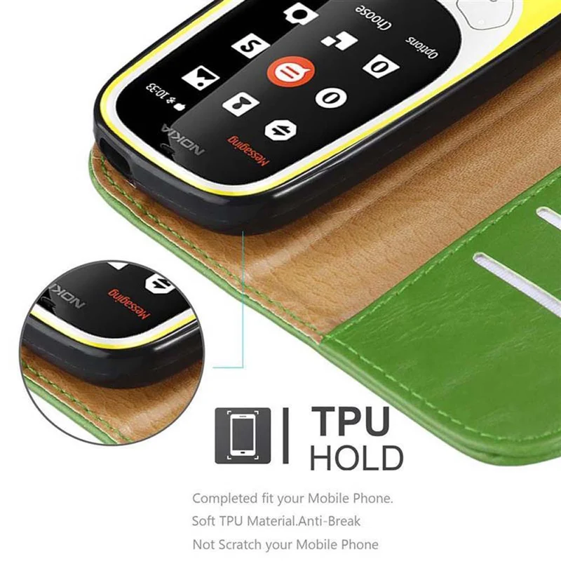 Cadorabo Hülle kompatibel mit Nokia 3310 2G Schutzhülle mit Magnetverschluss, Standfunktion und Kartenfach