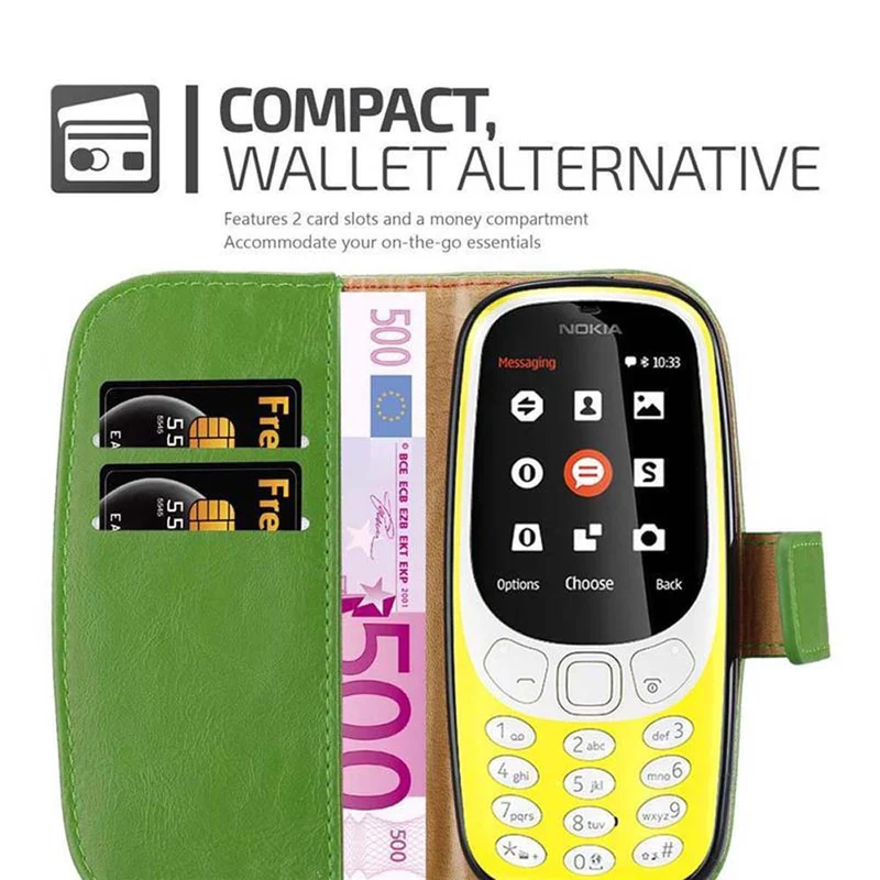 Cadorabo Hülle kompatibel mit Nokia 3310 2G Schutzhülle mit Magnetverschluss, Standfunktion und Kartenfach