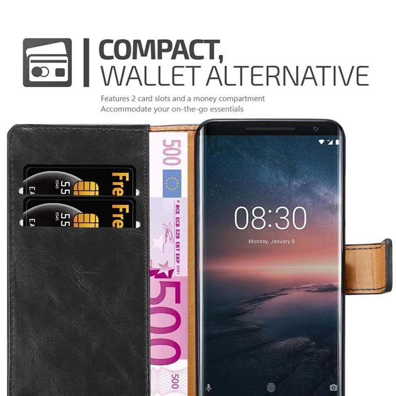 Cadorabo Hülle kompatibel mit Nokia 8 Sirocco Schutzhülle mit Magnetverschluss, Standfunktion und Kartenfach