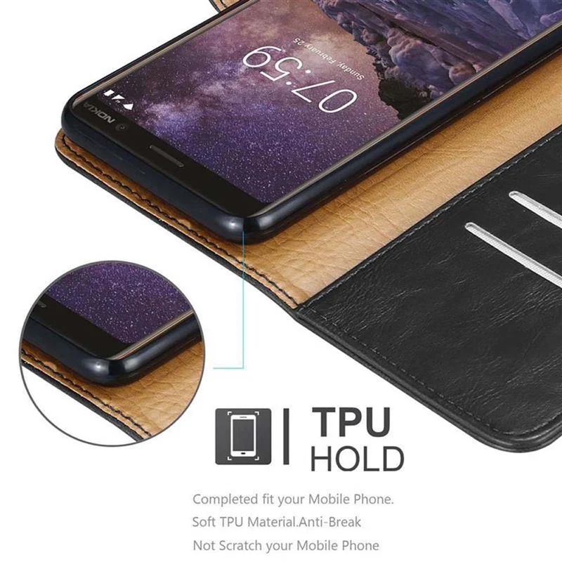 Cadorabo Hülle kompatibel mit Nokia 7 PLUS Schutzhülle mit Magnetverschluss, Standfunktion und Kartenfach