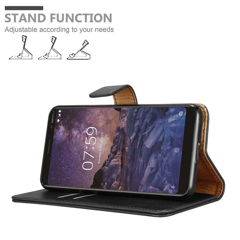 Cadorabo Hülle kompatibel mit Nokia 7 PLUS Schutzhülle mit Magnetverschluss, Standfunktion und Kartenfach