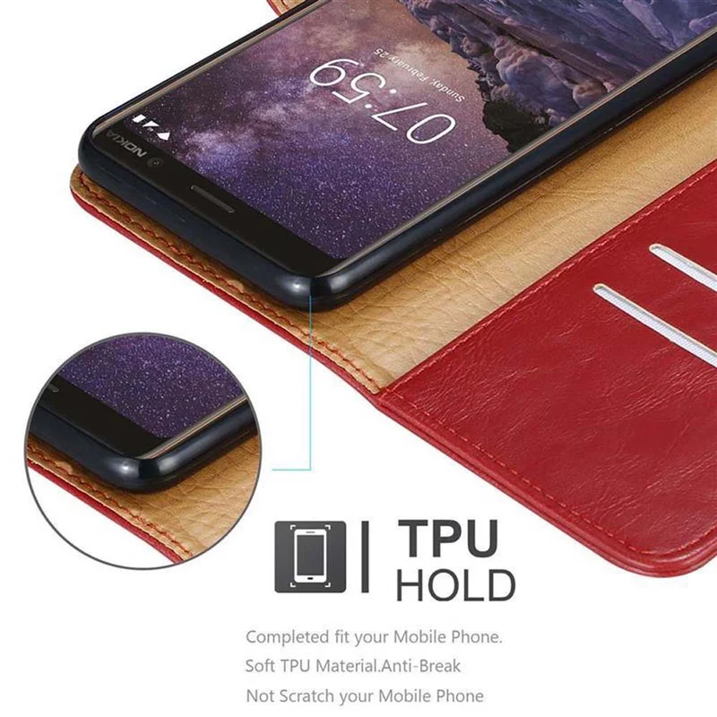 Cadorabo Hülle kompatibel mit Nokia 7 PLUS Schutzhülle mit Magnetverschluss, Standfunktion und Kartenfach