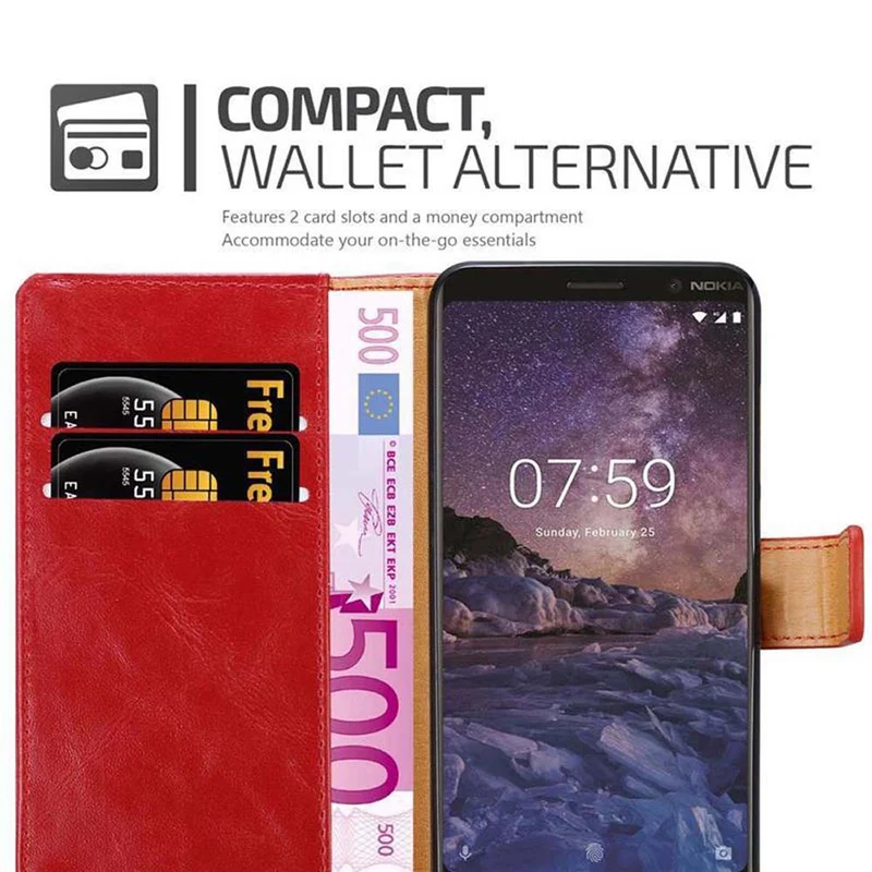 Cadorabo Hülle kompatibel mit Nokia 7 PLUS Schutzhülle mit Magnetverschluss, Standfunktion und Kartenfach