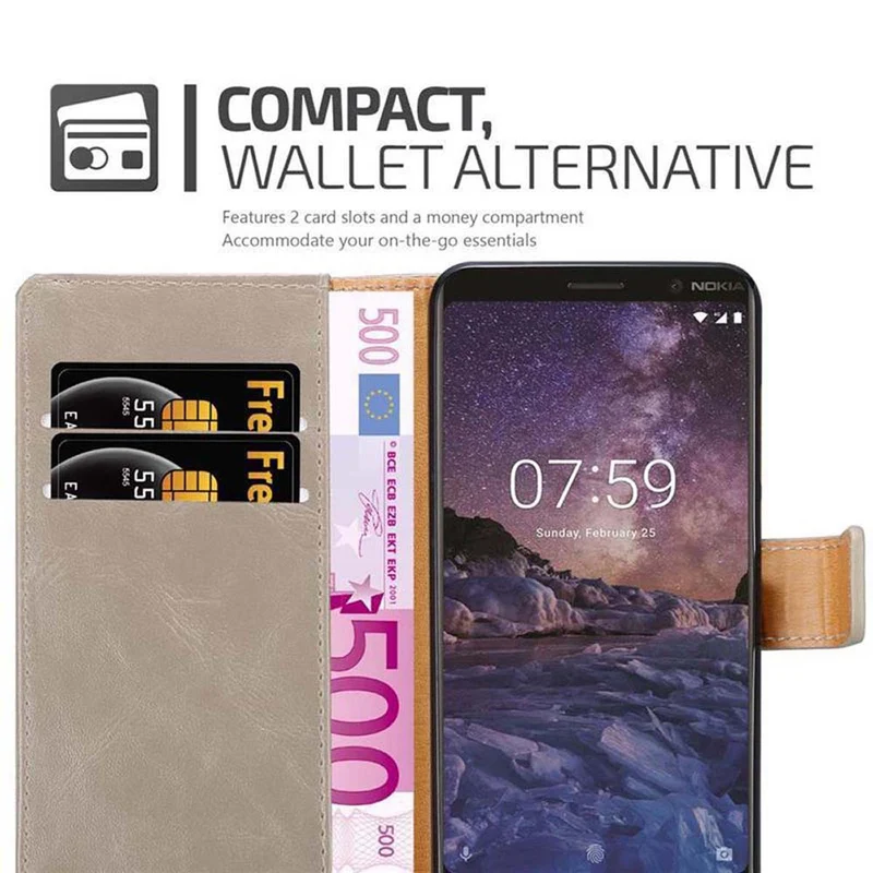 Cadorabo Hülle kompatibel mit Nokia 7 PLUS Schutzhülle mit Magnetverschluss, Standfunktion und Kartenfach