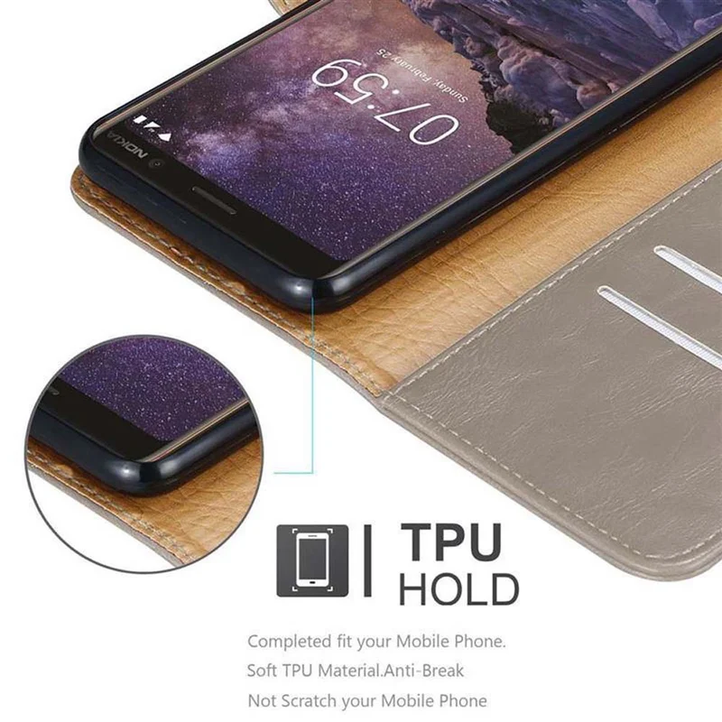 Cadorabo Hülle kompatibel mit Nokia 7 PLUS Schutzhülle mit Magnetverschluss, Standfunktion und Kartenfach