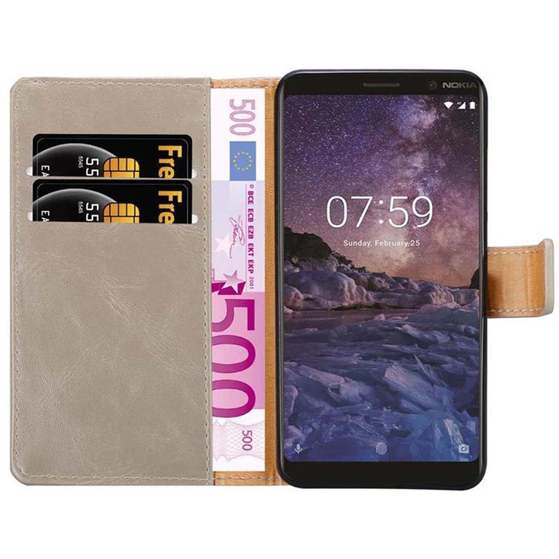 Cadorabo Hülle kompatibel mit Nokia 7 PLUS Schutzhülle mit Magnetverschluss, Standfunktion und Kartenfach