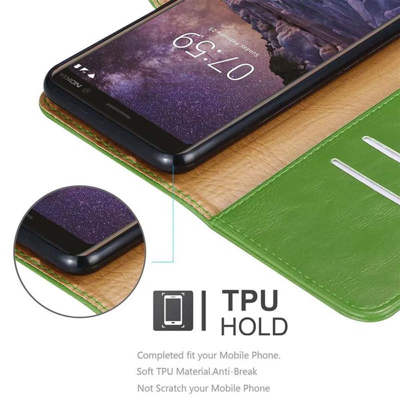 Cadorabo Hülle kompatibel mit Nokia 7 PLUS Schutzhülle mit Magnetverschluss, Standfunktion und Kartenfach