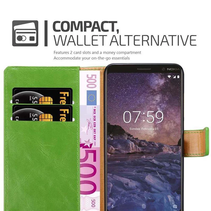 Cadorabo Hülle kompatibel mit Nokia 7 PLUS Schutzhülle mit Magnetverschluss, Standfunktion und Kartenfach
