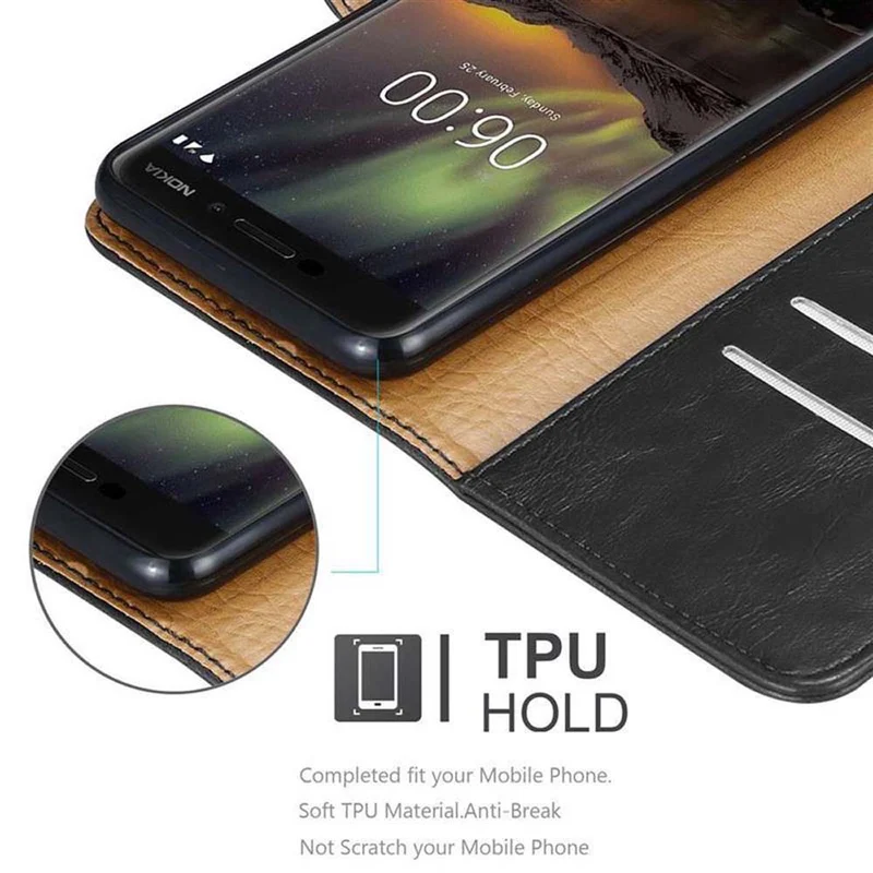 Cadorabo Hülle kompatibel mit Nokia 6,1 Schutzhülle mit Magnetverschluss, Standfunktion und Kartenfach