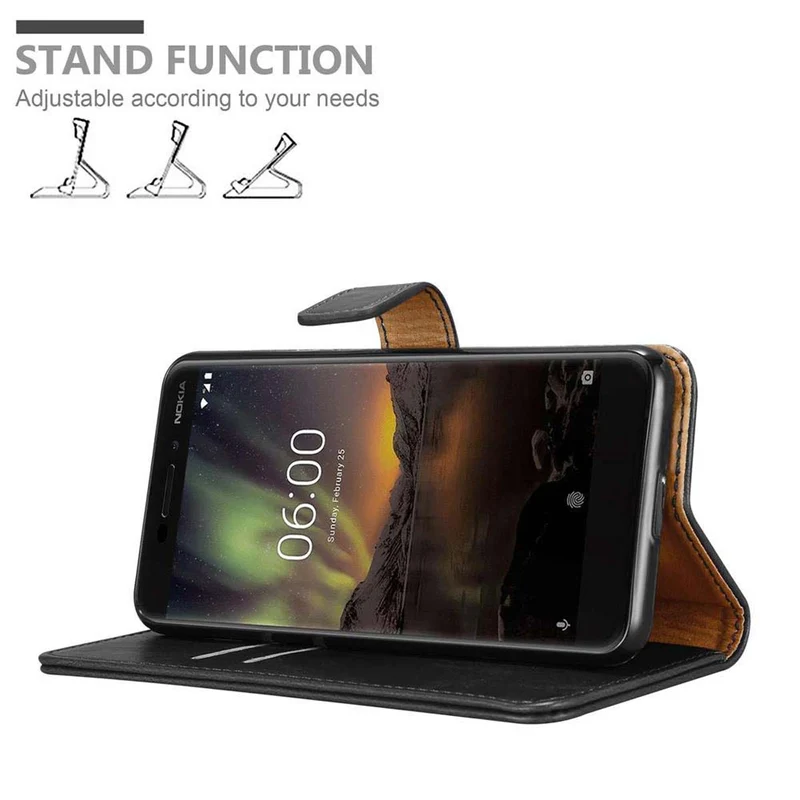 Cadorabo Hülle kompatibel mit Nokia 6,1 Schutzhülle mit Magnetverschluss, Standfunktion und Kartenfach