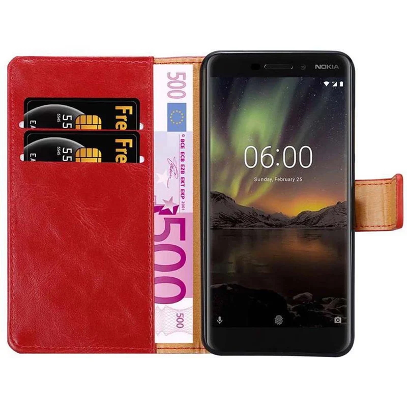 Cadorabo Hülle kompatibel mit Nokia 6,1 Schutzhülle mit Magnetverschluss, Standfunktion und Kartenfach