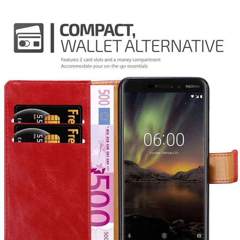 Cadorabo Hülle kompatibel mit Nokia 6,1 Schutzhülle mit Magnetverschluss, Standfunktion und Kartenfach