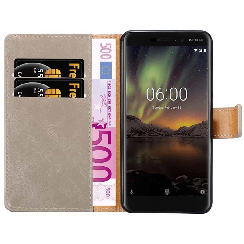 Cadorabo Hülle kompatibel mit Nokia 6,1 Schutzhülle mit Magnetverschluss, Standfunktion und Kartenfach