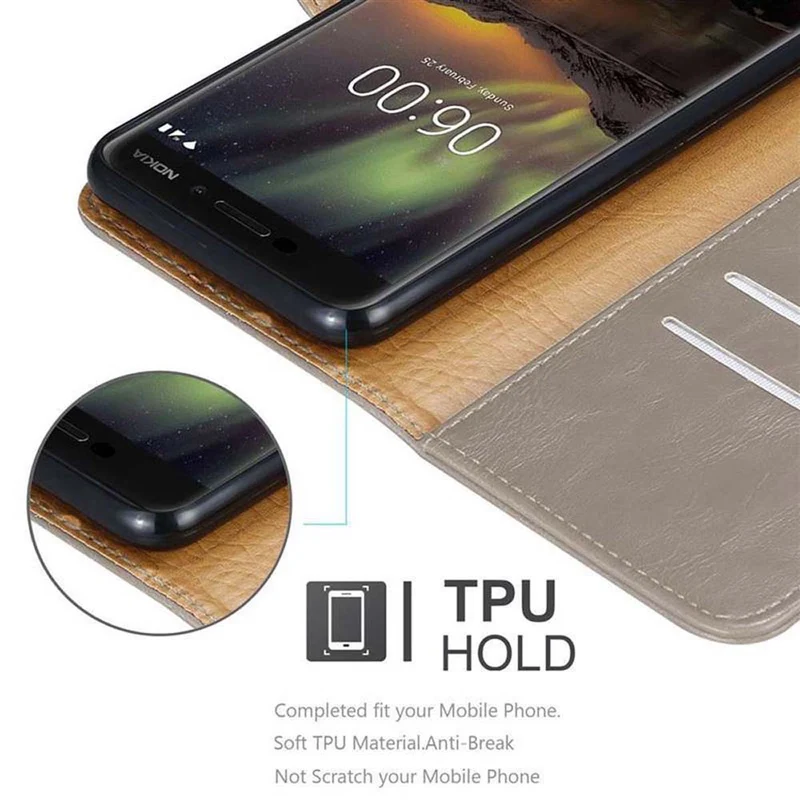 Cadorabo Hülle kompatibel mit Nokia 6,1 Schutzhülle mit Magnetverschluss, Standfunktion und Kartenfach