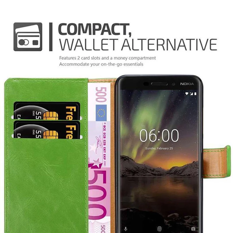 Cadorabo Hülle kompatibel mit Nokia 6,1 Schutzhülle mit Magnetverschluss, Standfunktion und Kartenfach