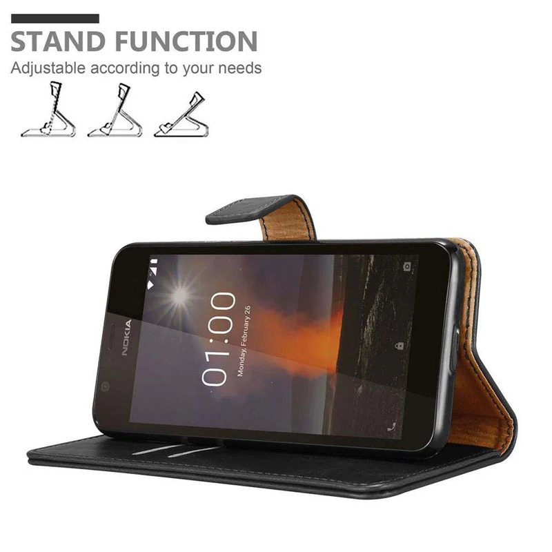 Cadorabo Hülle kompatibel mit Nokia 1 2018 Schutzhülle mit Magnetverschluss, Standfunktion und Kartenfach