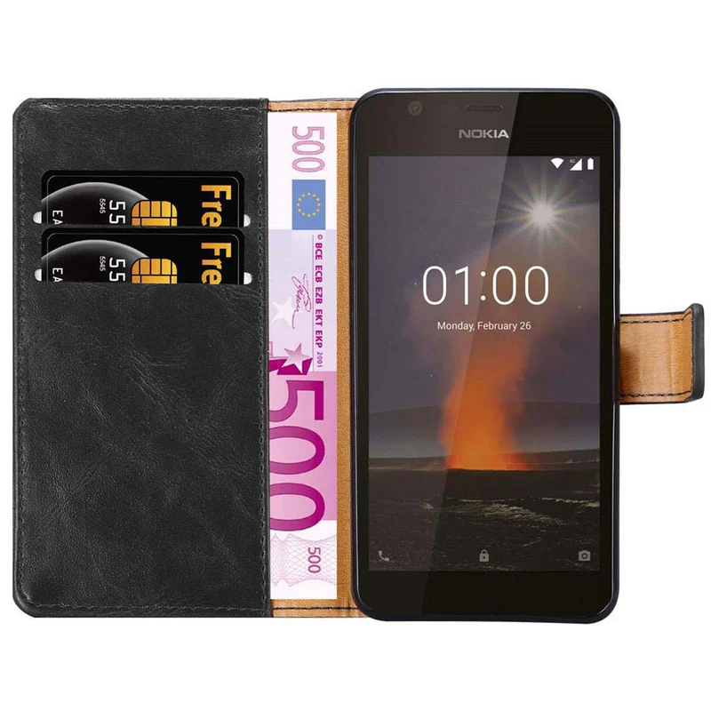 Cadorabo Hülle kompatibel mit Nokia 1 2018 Schutzhülle mit Magnetverschluss, Standfunktion und Kartenfach
