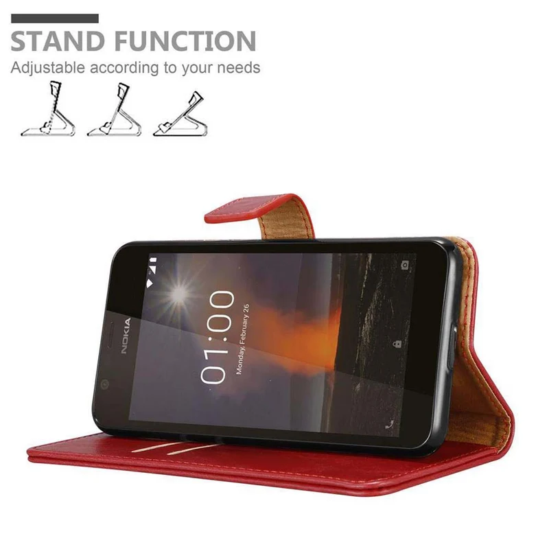 Cadorabo Hülle kompatibel mit Nokia 1 2018 Schutzhülle mit Magnetverschluss, Standfunktion und Kartenfach