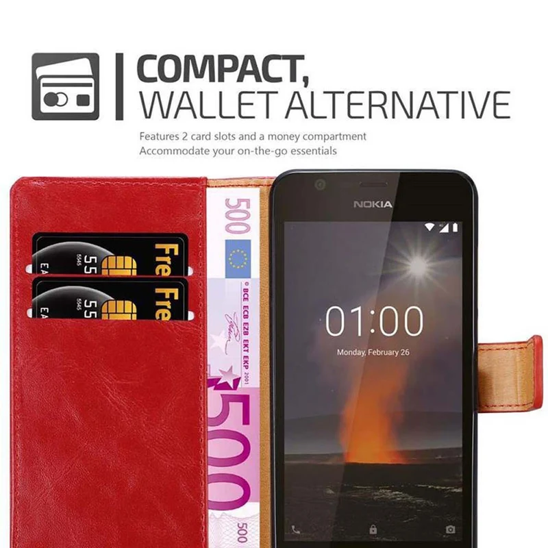 Cadorabo Hülle kompatibel mit Nokia 1 2018 Schutzhülle mit Magnetverschluss, Standfunktion und Kartenfach