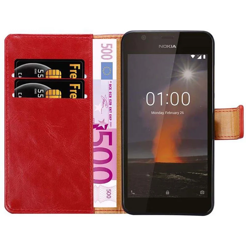 Cadorabo Hülle kompatibel mit Nokia 1 2018 Schutzhülle mit Magnetverschluss, Standfunktion und Kartenfach