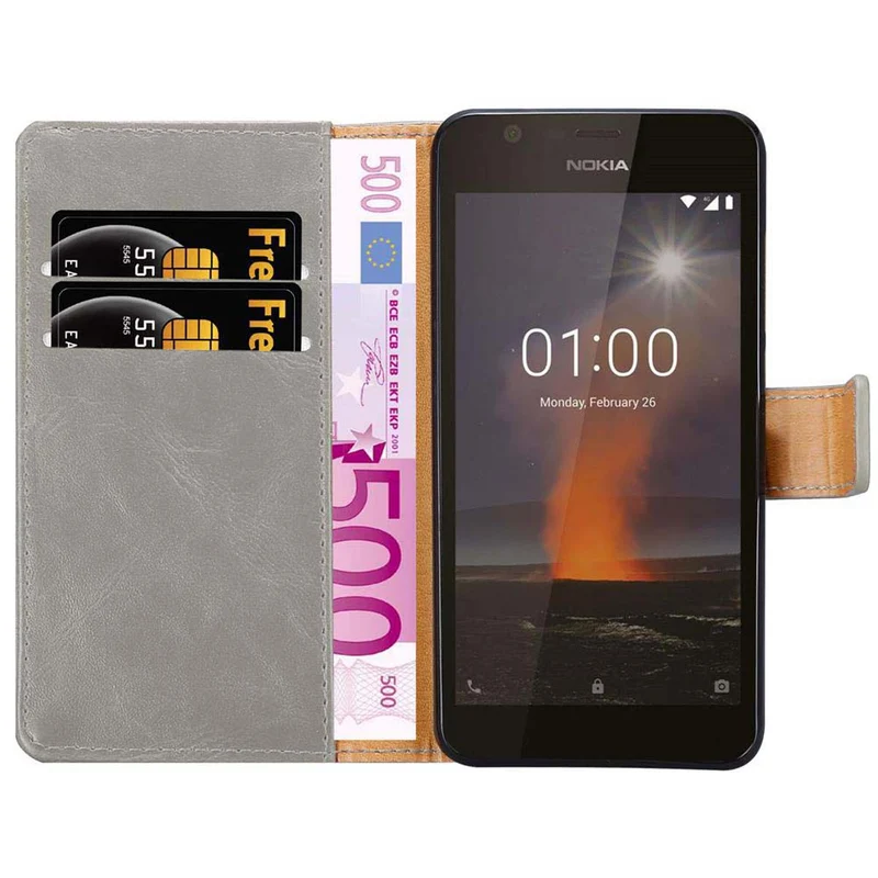 Cadorabo Hülle kompatibel mit Nokia 1 2018 Schutzhülle mit Magnetverschluss, Standfunktion und Kartenfach