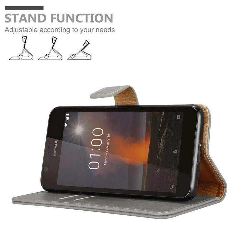 Cadorabo Hülle kompatibel mit Nokia 1 2018 Schutzhülle mit Magnetverschluss, Standfunktion und Kartenfach