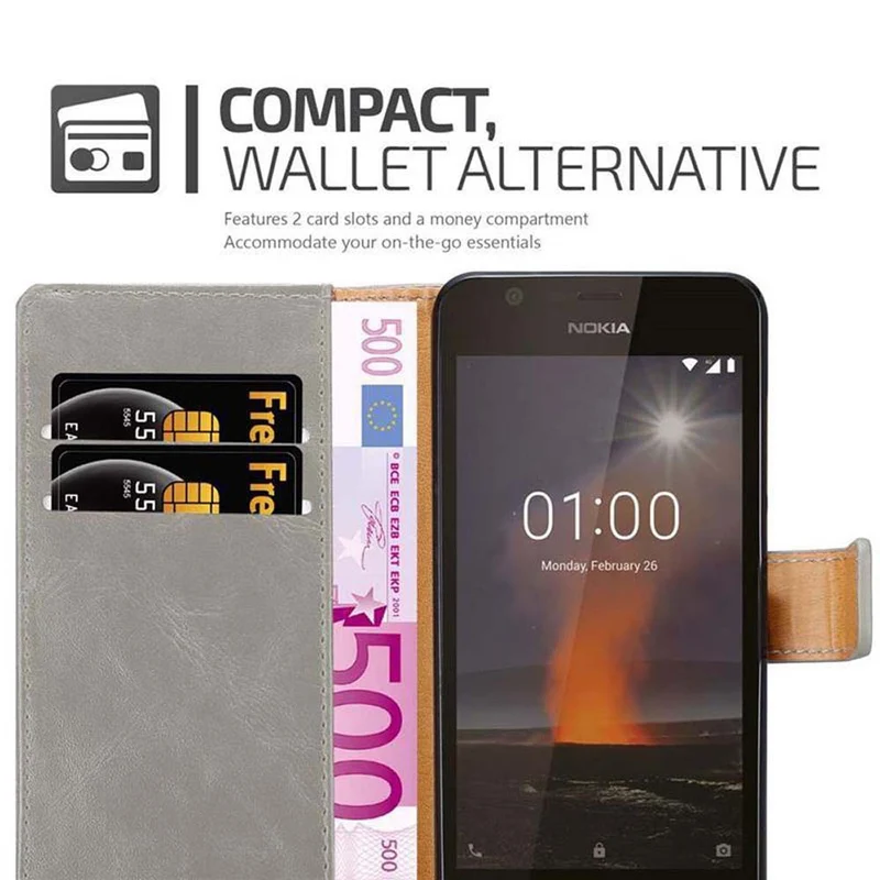 Cadorabo Hülle kompatibel mit Nokia 1 2018 Schutzhülle mit Magnetverschluss, Standfunktion und Kartenfach