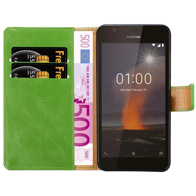 Cadorabo Hülle kompatibel mit Nokia 1 2018 Schutzhülle mit Magnetverschluss, Standfunktion und Kartenfach