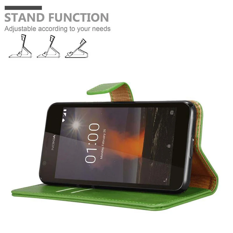 Cadorabo Hülle kompatibel mit Nokia 1 2018 Schutzhülle mit Magnetverschluss, Standfunktion und Kartenfach