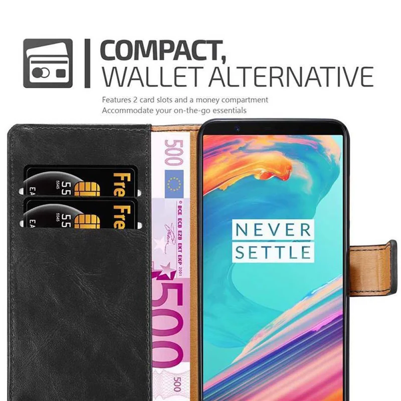 Cadorabo Hülle kompatibel mit OnePlus 5T Schutzhülle mit Magnetverschluss, Standfunktion und Kartenfach