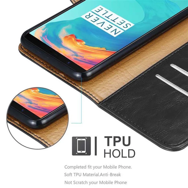Cadorabo Hülle kompatibel mit OnePlus 5T Schutzhülle mit Magnetverschluss, Standfunktion und Kartenfach