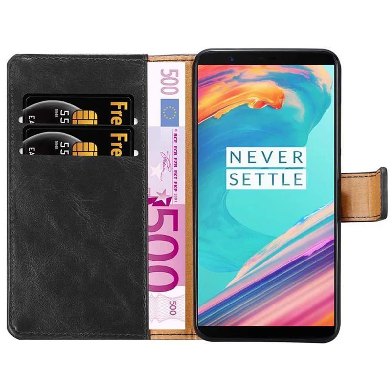 Cadorabo Hülle kompatibel mit OnePlus 5T Schutzhülle mit Magnetverschluss, Standfunktion und Kartenfach
