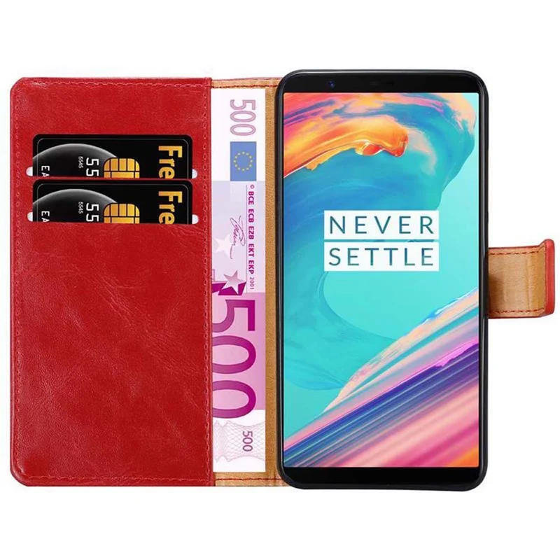 Cadorabo Hülle kompatibel mit OnePlus 5T Schutzhülle mit Magnetverschluss, Standfunktion und Kartenfach