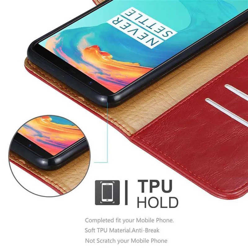 Cadorabo Hülle kompatibel mit OnePlus 5T Schutzhülle mit Magnetverschluss, Standfunktion und Kartenfach