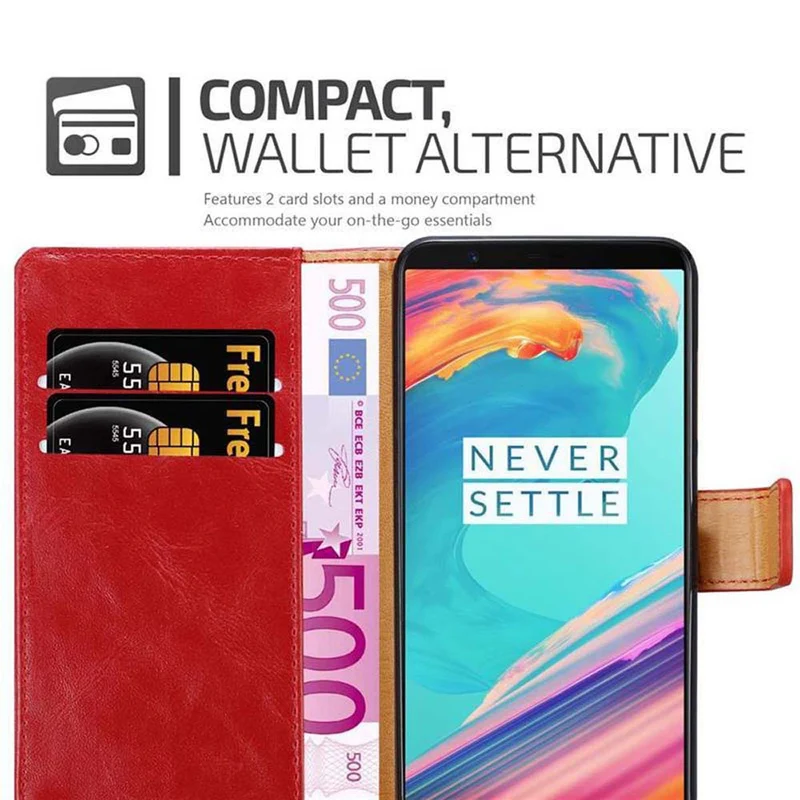 Cadorabo Hülle kompatibel mit OnePlus 5T Schutzhülle mit Magnetverschluss, Standfunktion und Kartenfach