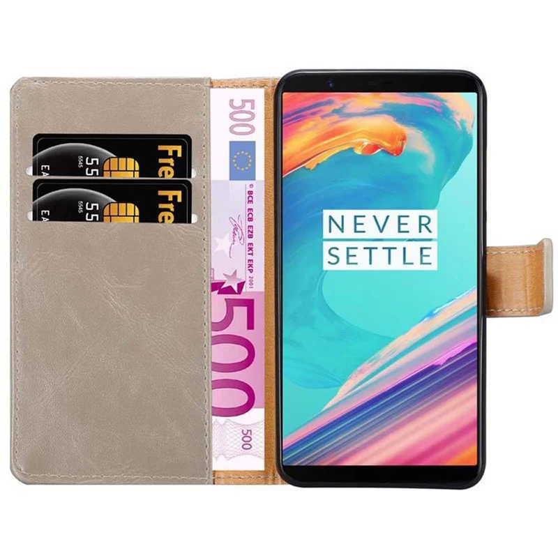Cadorabo Hülle kompatibel mit OnePlus 5T Schutzhülle mit Magnetverschluss, Standfunktion und Kartenfach
