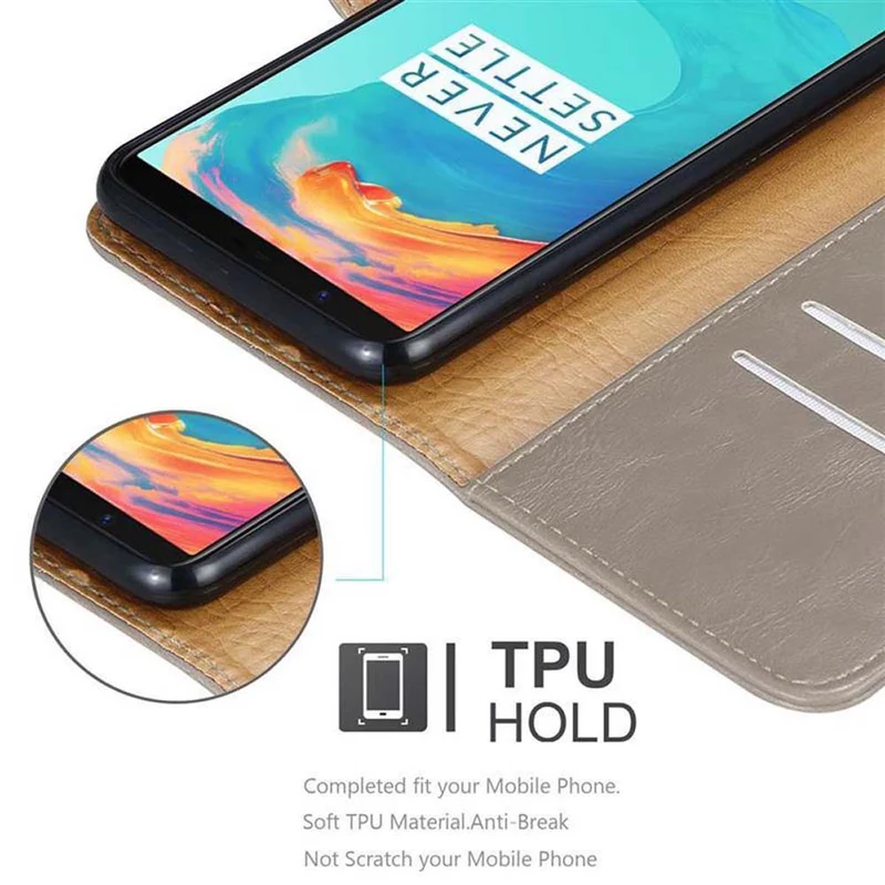 Cadorabo Hülle kompatibel mit OnePlus 5T Schutzhülle mit Magnetverschluss, Standfunktion und Kartenfach