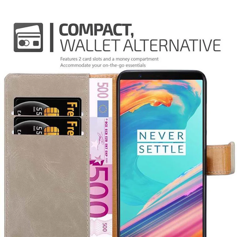 Cadorabo Hülle kompatibel mit OnePlus 5T Schutzhülle mit Magnetverschluss, Standfunktion und Kartenfach