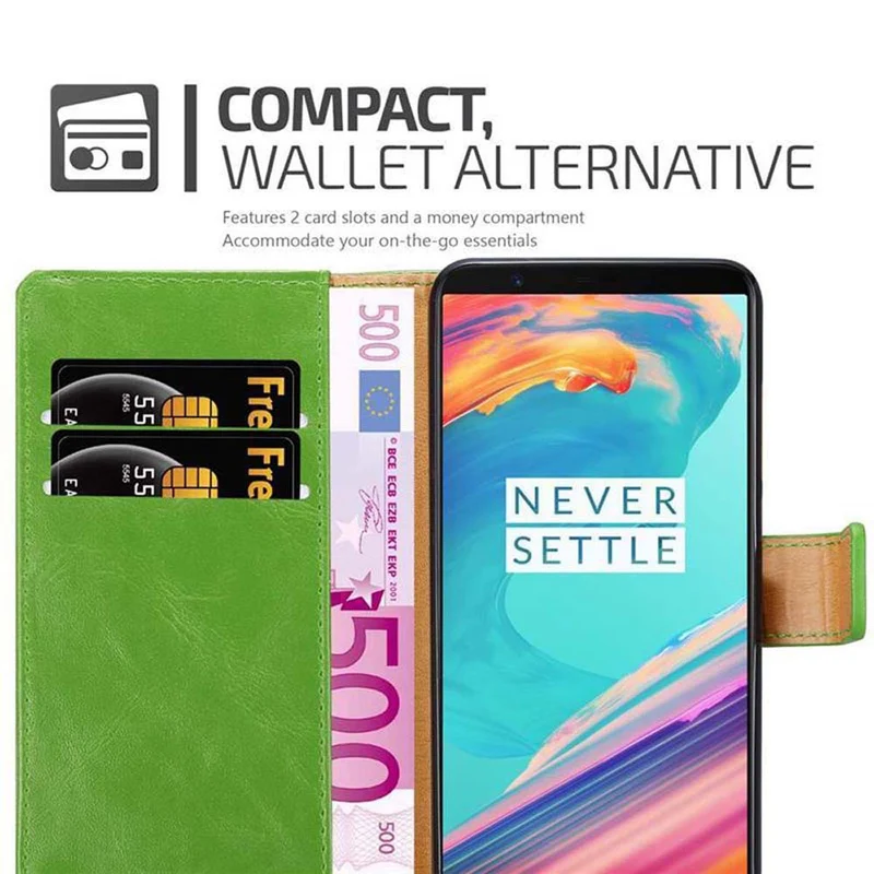 Cadorabo Hülle kompatibel mit OnePlus 5T Schutzhülle mit Magnetverschluss, Standfunktion und Kartenfach