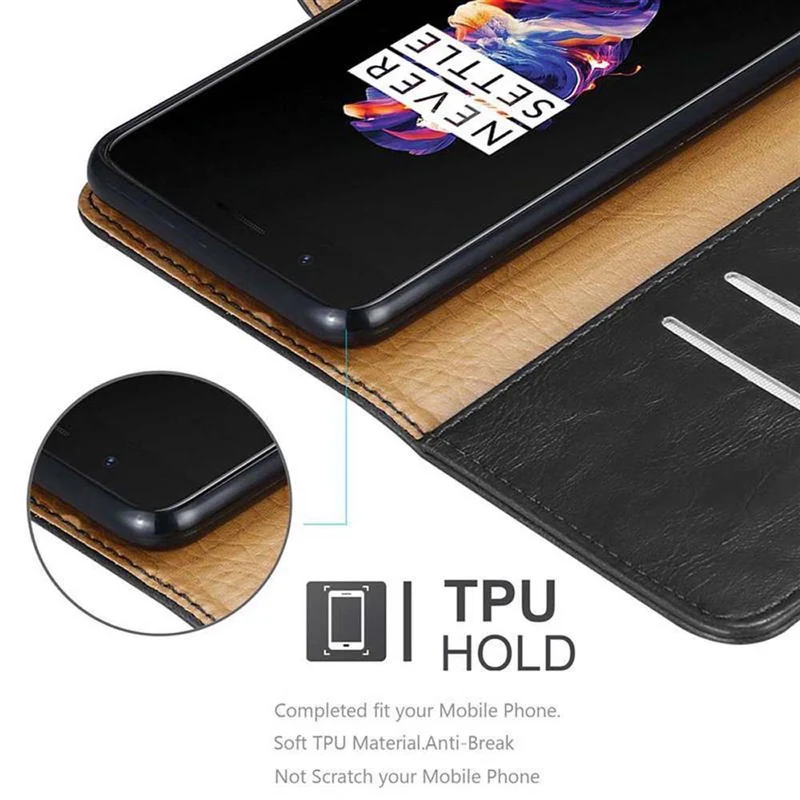 Cadorabo Hülle kompatibel mit OnePlus 5 Schutzhülle mit Magnetverschluss, Standfunktion und Kartenfach