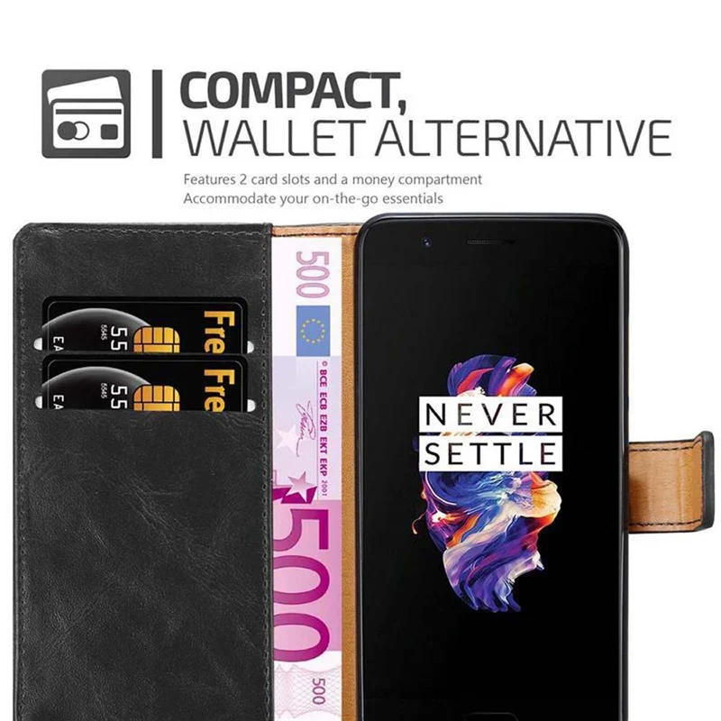 Cadorabo Hülle kompatibel mit OnePlus 5 Schutzhülle mit Magnetverschluss, Standfunktion und Kartenfach