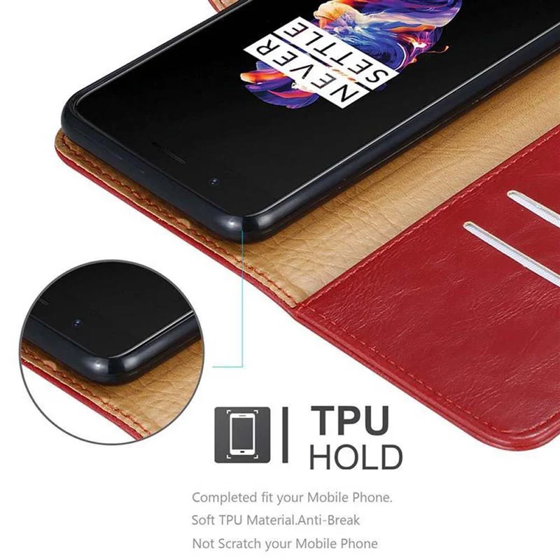Cadorabo Hülle kompatibel mit OnePlus 5 Schutzhülle mit Magnetverschluss, Standfunktion und Kartenfach