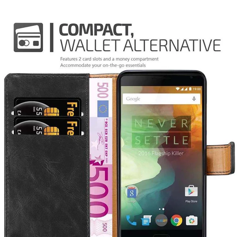 Cadorabo Hülle kompatibel mit OnePlus 2 Schutzhülle mit Magnetverschluss, Standfunktion und Kartenfach