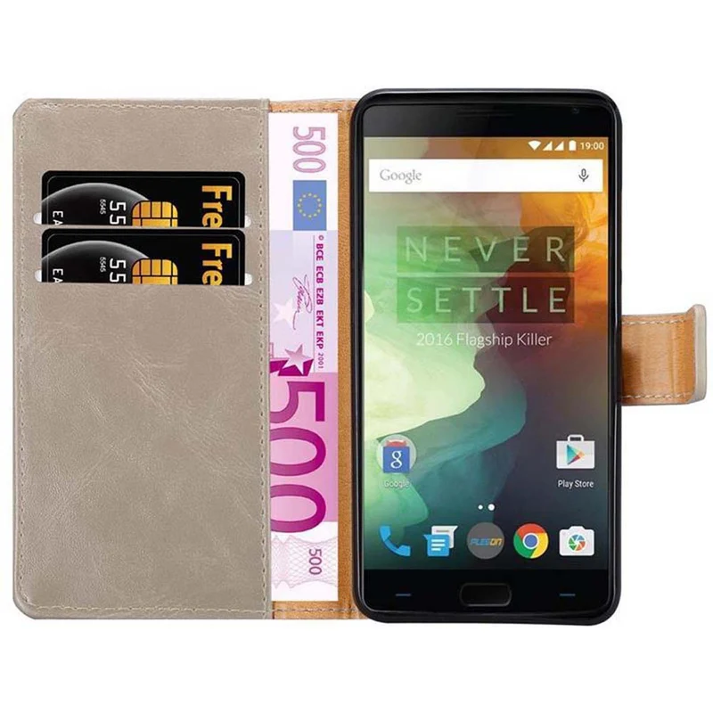 Cadorabo Hülle kompatibel mit OnePlus 2 Schutzhülle mit Magnetverschluss, Standfunktion und Kartenfach