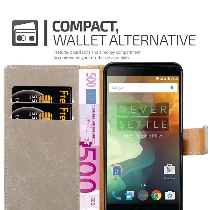 Cadorabo Hülle kompatibel mit OnePlus 2 Schutzhülle mit Magnetverschluss, Standfunktion und Kartenfach
