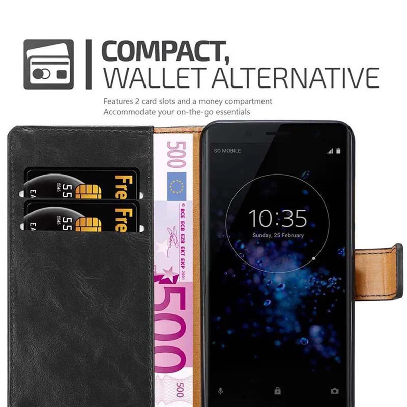Cadorabo Hülle kompatibel mit Sony Xperia XZ2 COMPACT Schutzhülle mit Magnetverschluss, Standfunktion und Kartenfach
