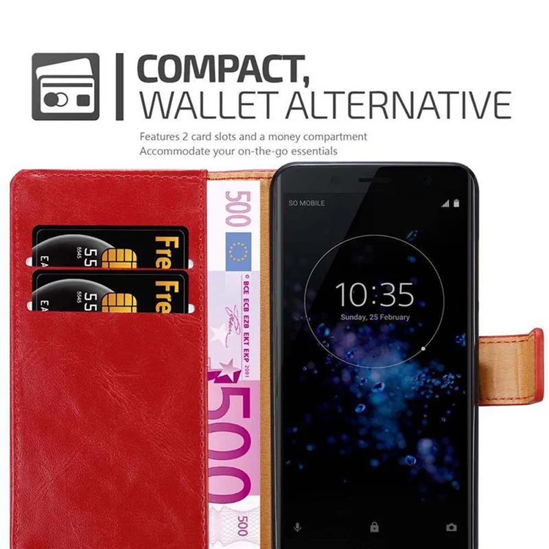 Cadorabo Hülle kompatibel mit Sony Xperia XZ2 COMPACT Schutzhülle mit Magnetverschluss, Standfunktion und Kartenfach