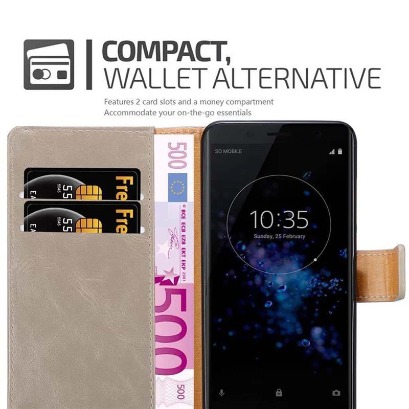 Cadorabo Hülle kompatibel mit Sony Xperia XZ2 COMPACT Schutzhülle mit Magnetverschluss, Standfunktion und Kartenfach