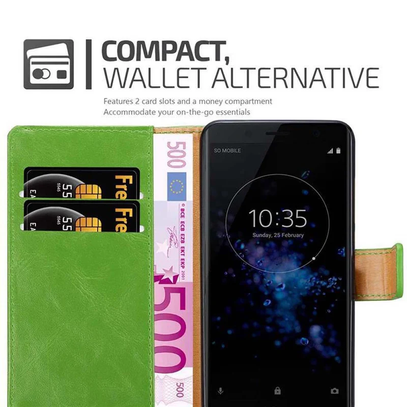 Cadorabo Hülle kompatibel mit Sony Xperia XZ2 COMPACT Schutzhülle mit Magnetverschluss, Standfunktion und Kartenfach