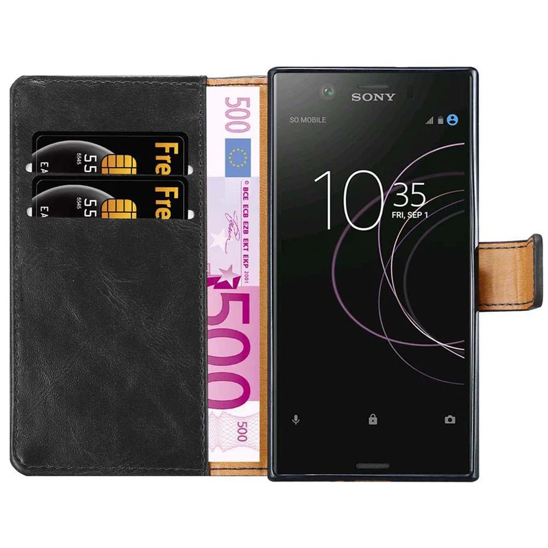 Cadorabo Hülle kompatibel mit Sony Xperia XZ1 Schutzhülle mit Magnetverschluss, Standfunktion und Kartenfach